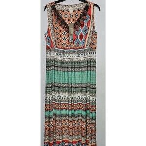 Chico's New 2P Petites Maxi Dress Beaded Empire Waist Multi-print MSR $139